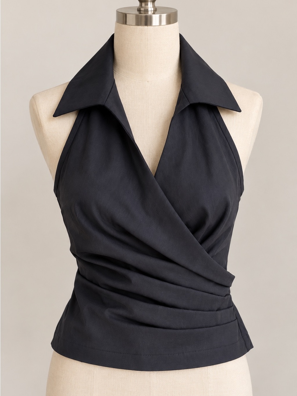 Vintage Tadashi for Neiman Marcus Black Ruched Wrap Halter Top | Petite or XS